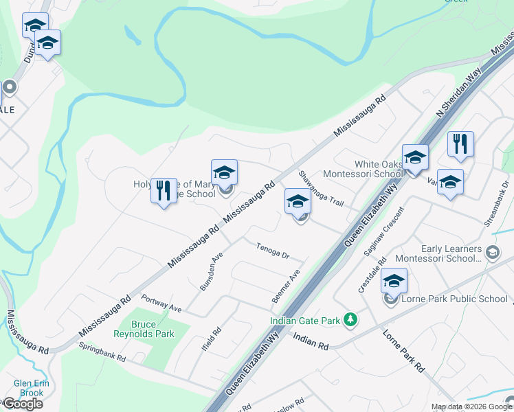 map of restaurants, bars, coffee shops, grocery stores, and more near in Mississauga