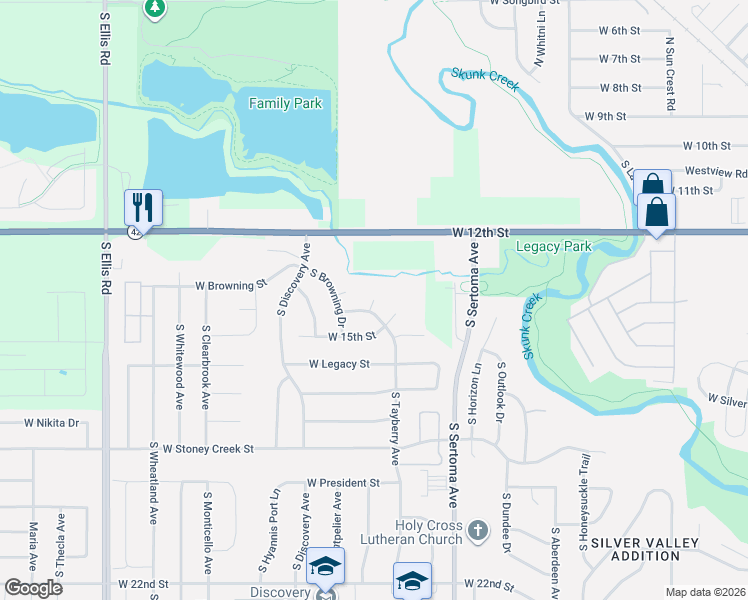 map of restaurants, bars, coffee shops, grocery stores, and more near West Tayberry Circle in Sioux Falls