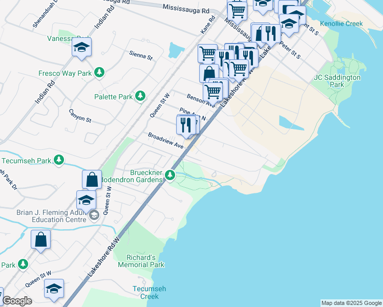 map of restaurants, bars, coffee shops, grocery stores, and more near in Mississauga