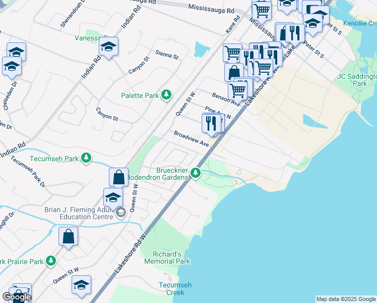 map of restaurants, bars, coffee shops, grocery stores, and more near in Mississauga