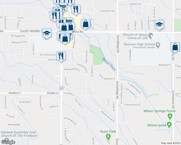 map of restaurants, bars, coffee shops, grocery stores, and more near 431 Stony Meadow Drive in Nampa