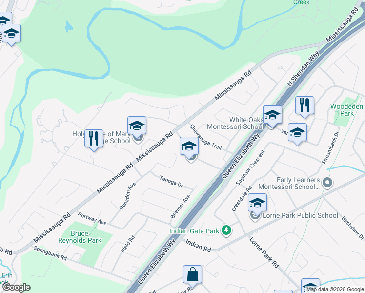 map of restaurants, bars, coffee shops, grocery stores, and more near 2110 Stonehouse Crescent in Mississauga