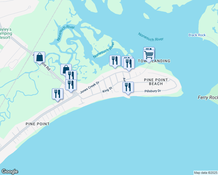 map of restaurants, bars, coffee shops, grocery stores, and more near 42 King Street in Scarborough