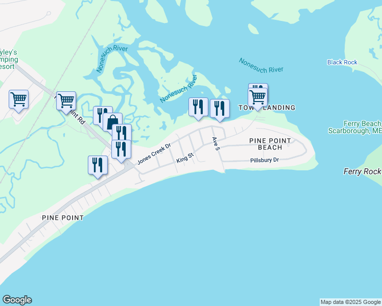 map of restaurants, bars, coffee shops, grocery stores, and more near 42 King Street in Scarborough