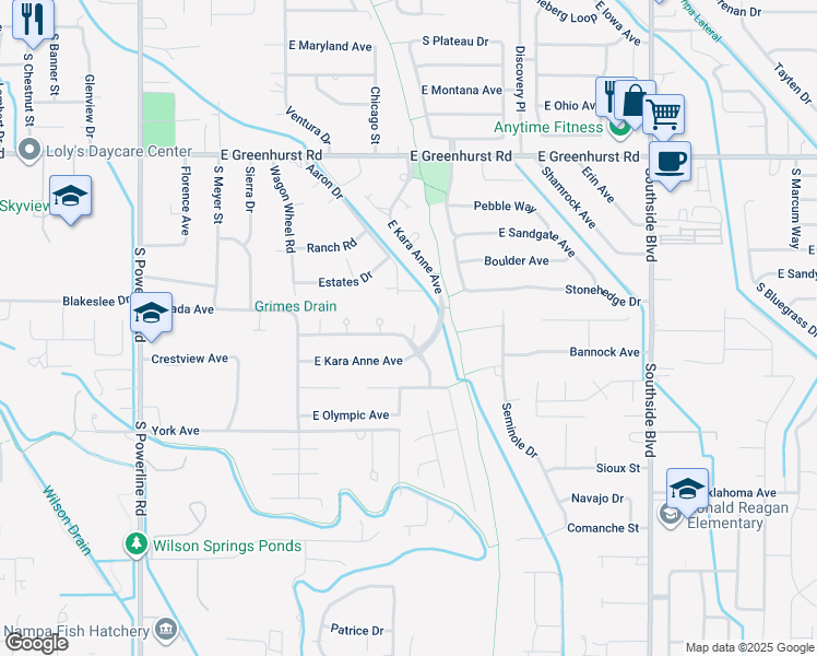 map of restaurants, bars, coffee shops, grocery stores, and more near 2304 East Harbour Grove Drive in Nampa