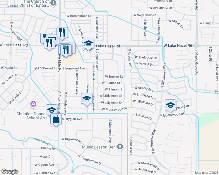 map of restaurants, bars, coffee shops, grocery stores, and more near 10052 West Tilmont Street in Boise
