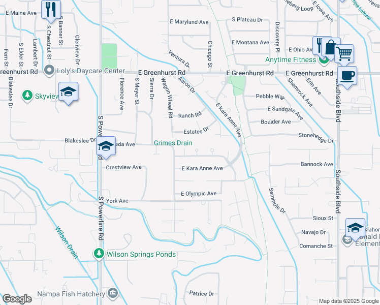 map of restaurants, bars, coffee shops, grocery stores, and more near 2100 East Harbour Grove Drive in Nampa