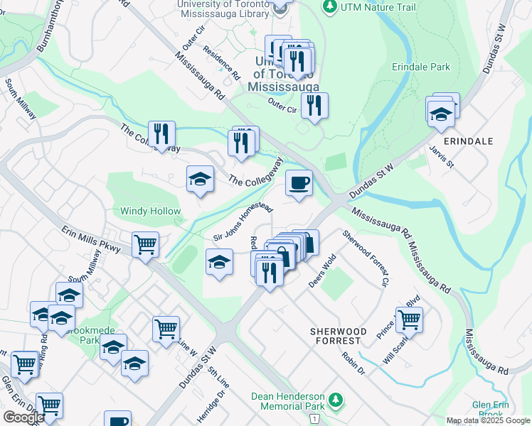 map of restaurants, bars, coffee shops, grocery stores, and more near 3086 Sir Johns Homestead in Mississauga