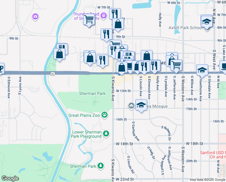 map of restaurants, bars, coffee shops, grocery stores, and more near 4101 West 13th Street in Sioux Falls