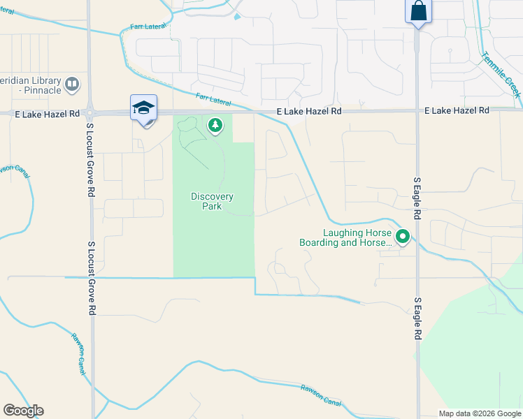 map of restaurants, bars, coffee shops, grocery stores, and more near 2569 East Lake Hazel Road in Meridian