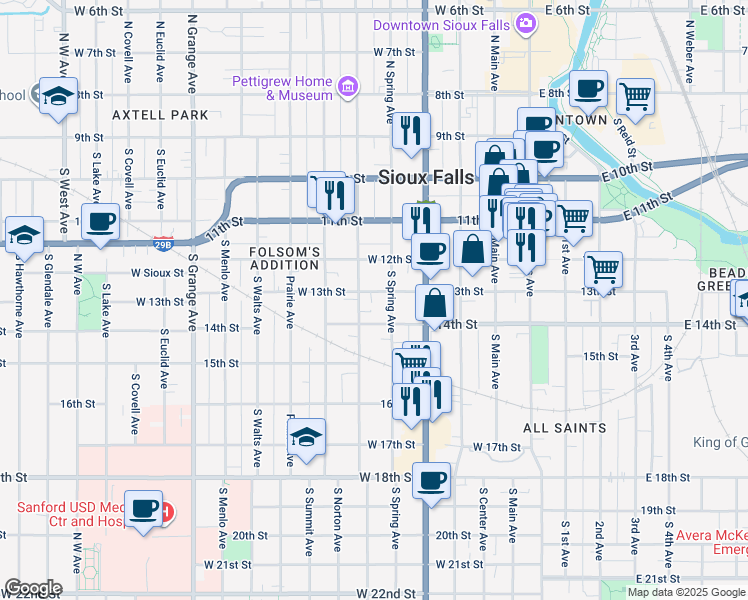 map of restaurants, bars, coffee shops, grocery stores, and more near 516 South Duluth Avenue in Sioux Falls