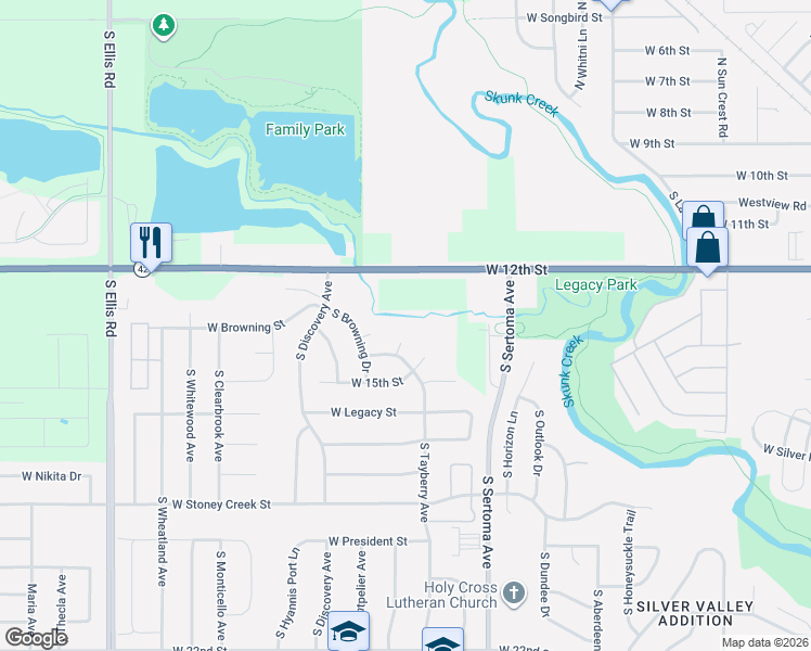 map of restaurants, bars, coffee shops, grocery stores, and more near West Tayberry Circle in Sioux Falls