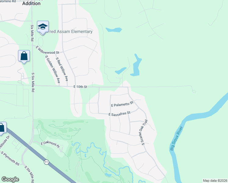 map of restaurants, bars, coffee shops, grocery stores, and more near 8600-8708 East Silverbell Street in Sioux Falls