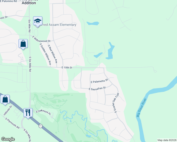 map of restaurants, bars, coffee shops, grocery stores, and more near 8301 East 10th Street in Sioux Falls