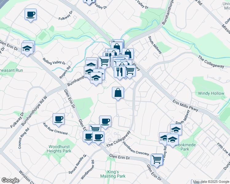 map of restaurants, bars, coffee shops, grocery stores, and more near 2285 South Millway in Mississauga
