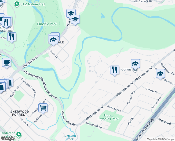 map of restaurants, bars, coffee shops, grocery stores, and more near 2350 Doulton Drive in Mississauga