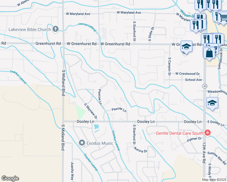 map of restaurants, bars, coffee shops, grocery stores, and more near 707 Parkside Way in Nampa