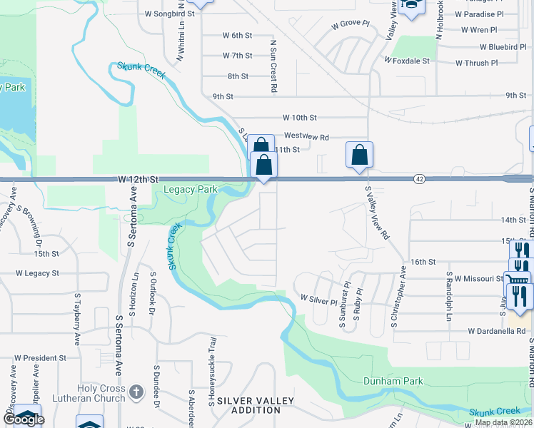 map of restaurants, bars, coffee shops, grocery stores, and more near 600 South Newton Place in Sioux Falls