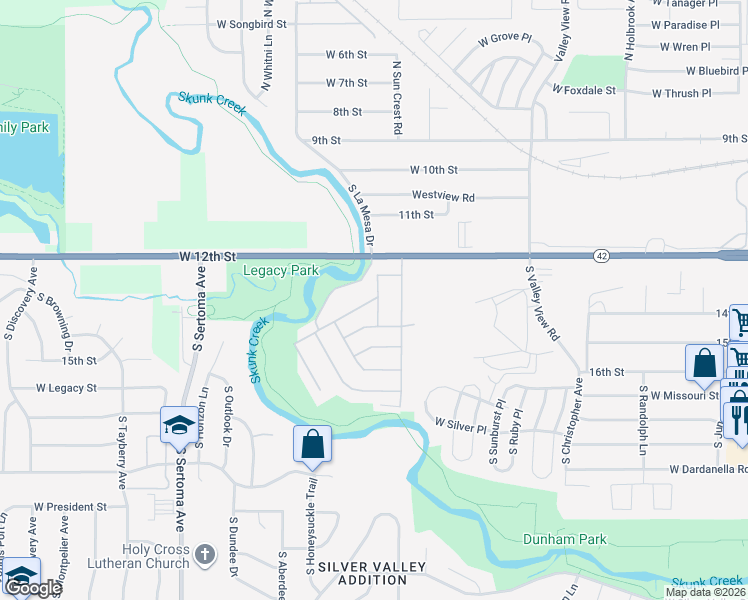map of restaurants, bars, coffee shops, grocery stores, and more near 600-698 S Newton Pl in Sioux Falls