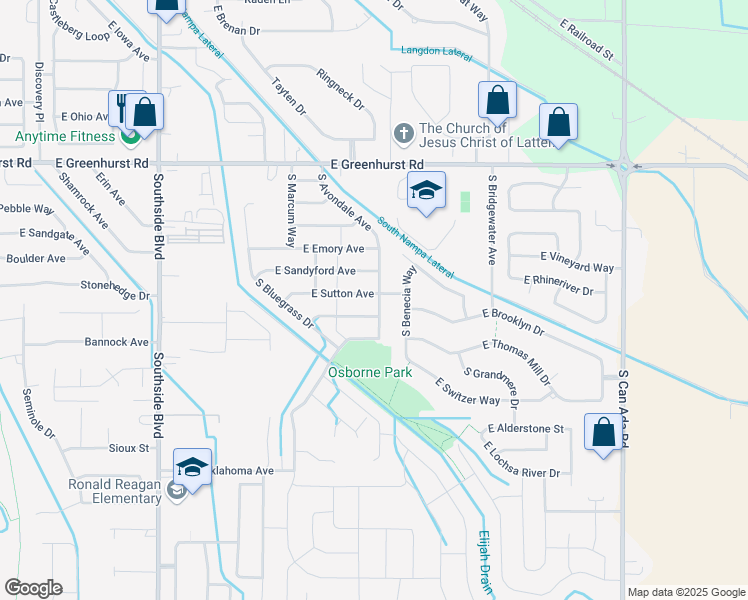 map of restaurants, bars, coffee shops, grocery stores, and more near 3817 East Sutton Avenue in Nampa
