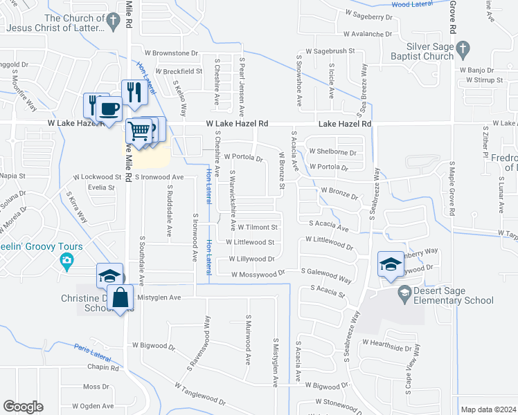 map of restaurants, bars, coffee shops, grocery stores, and more near 9954 West Rustica Street in Boise