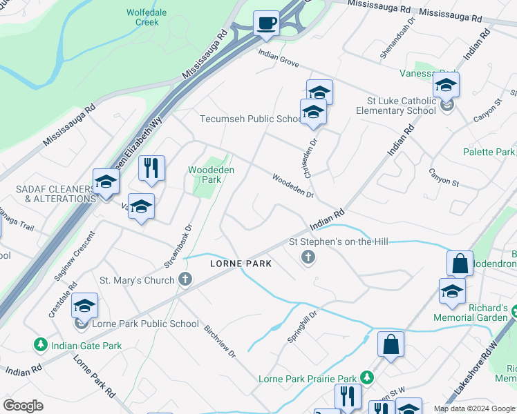 map of restaurants, bars, coffee shops, grocery stores, and more near 996 Cresthampton Lane in Mississauga
