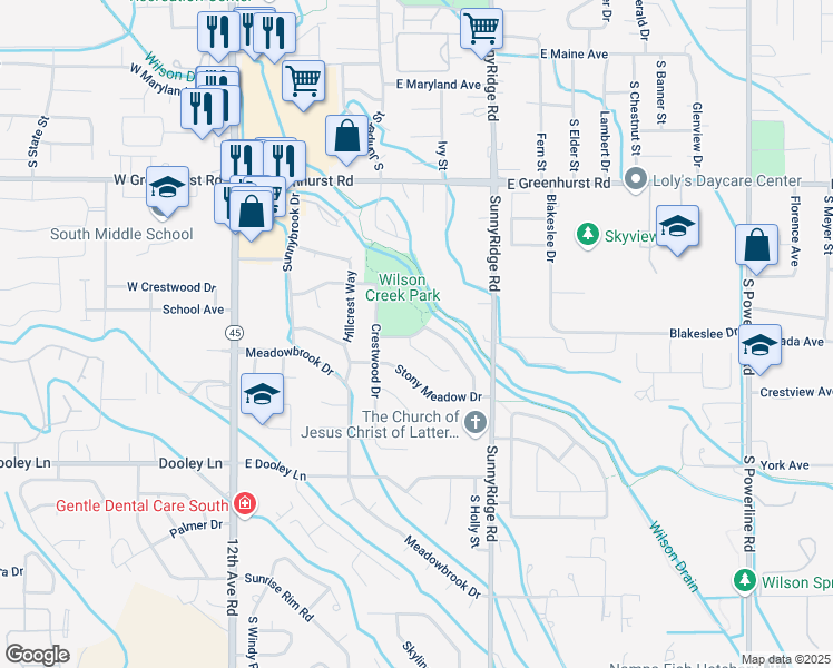 map of restaurants, bars, coffee shops, grocery stores, and more near 604 Trail Creek Drive in Nampa