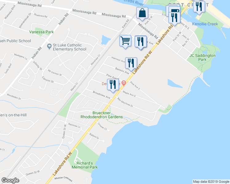 map of restaurants, bars, coffee shops, grocery stores, and more near in Mississauga