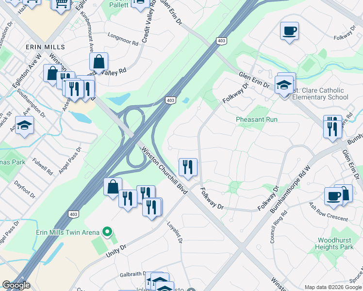 map of restaurants, bars, coffee shops, grocery stores, and more near 2957 Remea Court in Mississauga