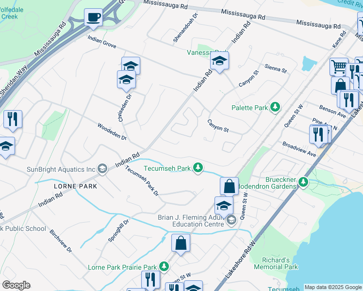 map of restaurants, bars, coffee shops, grocery stores, and more near 1272 Cermel Drive in Mississauga