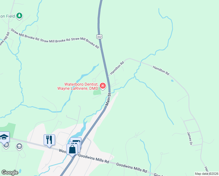 map of restaurants, bars, coffee shops, grocery stores, and more near 795 Main Street in Waterboro