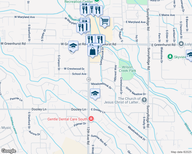 map of restaurants, bars, coffee shops, grocery stores, and more near 2609 Sunnybrook Drive in Nampa