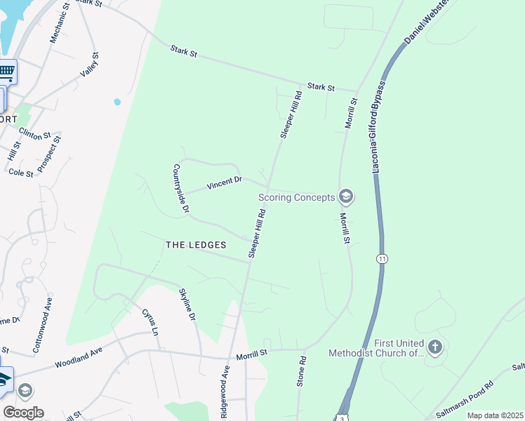 map of restaurants, bars, coffee shops, grocery stores, and more near 94 Sleeper Hill Road in Gilford