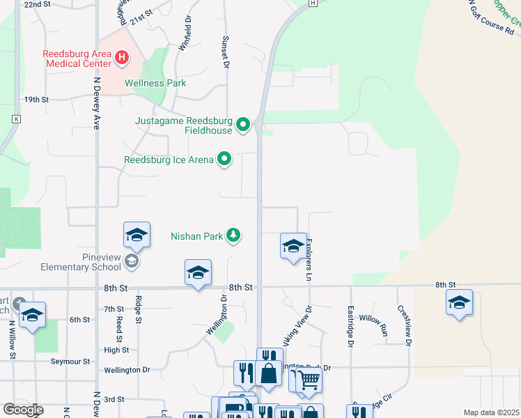 map of restaurants, bars, coffee shops, grocery stores, and more near in Reedsburg