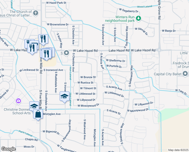 map of restaurants, bars, coffee shops, grocery stores, and more near 6540 South Derbyshire Avenue in Boise