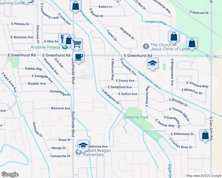 map of restaurants, bars, coffee shops, grocery stores, and more near 3437 East Sandyford Avenue in Nampa