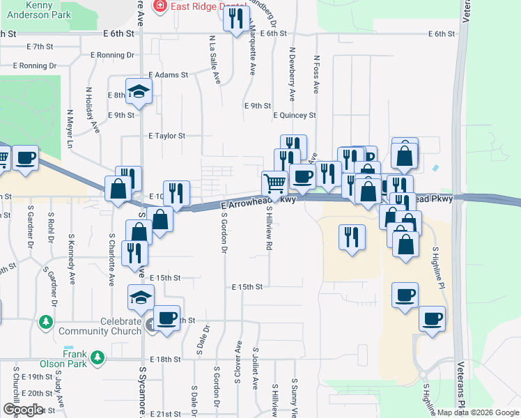 map of restaurants, bars, coffee shops, grocery stores, and more near 5005 East Linden Lane in Sioux Falls