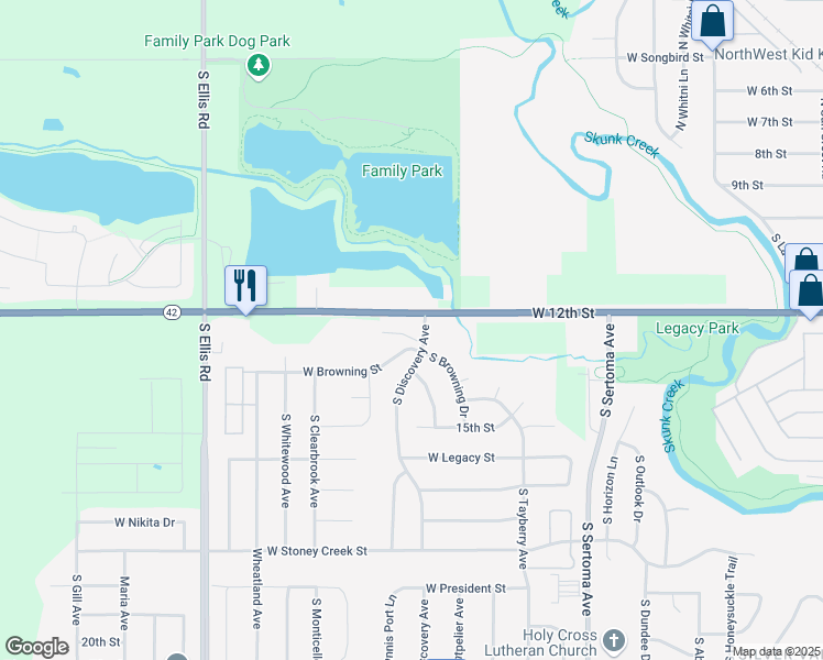 map of restaurants, bars, coffee shops, grocery stores, and more near 7701 West 12th Street in Sioux Falls