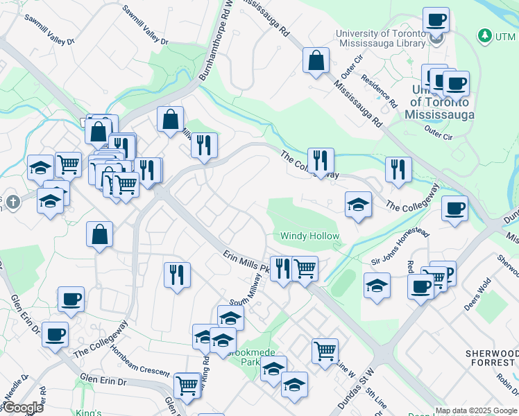 map of restaurants, bars, coffee shops, grocery stores, and more near 2030 Jacamar Court in Mississauga