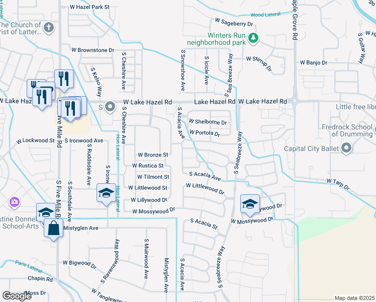 map of restaurants, bars, coffee shops, grocery stores, and more near 6529 South Covewood Way in Boise
