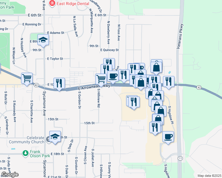 map of restaurants, bars, coffee shops, grocery stores, and more near 501 South Foss Avenue in Sioux Falls