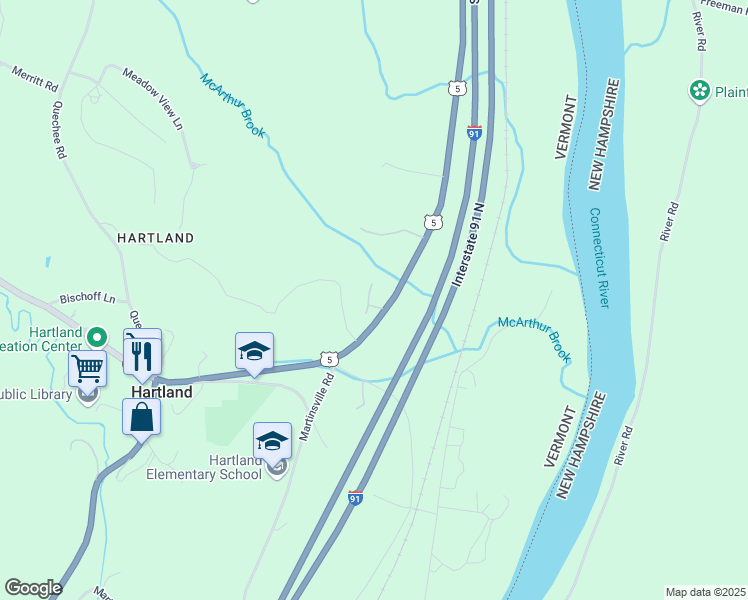 map of restaurants, bars, coffee shops, grocery stores, and more near 12 Fox Den Road in Hartland