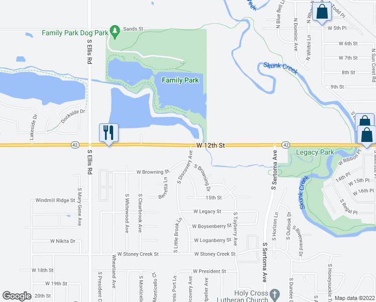 map of restaurants, bars, coffee shops, grocery stores, and more near 7701 West 12th Street in Sioux Falls