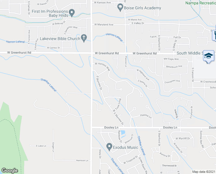 map of restaurants, bars, coffee shops, grocery stores, and more near 2544 South Whitetail Court in Nampa