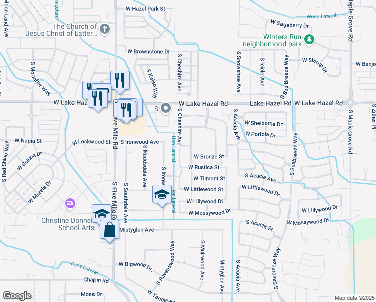 map of restaurants, bars, coffee shops, grocery stores, and more near 6515 South Warwickshire Avenue in Boise