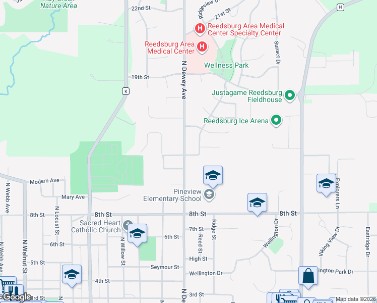 map of restaurants, bars, coffee shops, grocery stores, and more near 1103 12th Street in Reedsburg