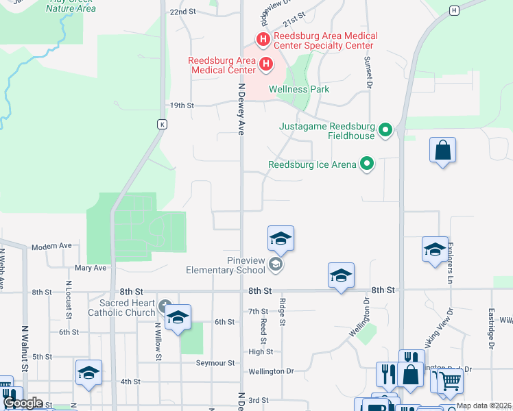 map of restaurants, bars, coffee shops, grocery stores, and more near 1103 12th Street in Reedsburg