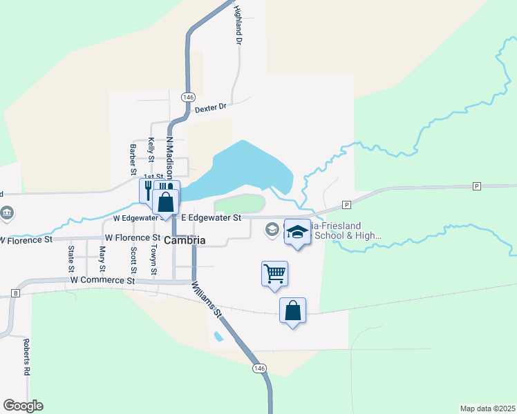 map of restaurants, bars, coffee shops, grocery stores, and more near 101 Tarrant Drive in Cambria
