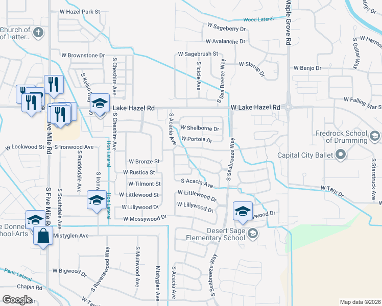 map of restaurants, bars, coffee shops, grocery stores, and more near 9637 West Brogan Drive in Boise