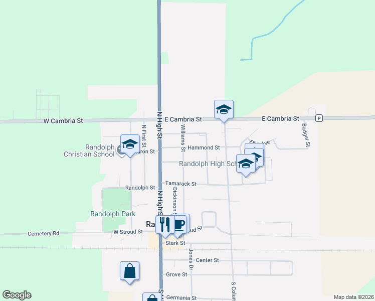 map of restaurants, bars, coffee shops, grocery stores, and more near 218 Hammond Street in Randolph